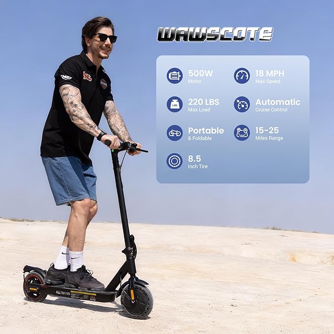 Electric Scooters - Electric Scooter for Adults, 500W Peak Motor, 18 Max MPH, 21 Miles Range, APP Control, Lightweight Foldable E-Scooter