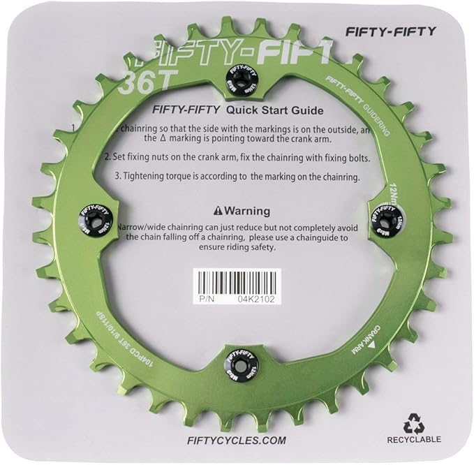 FIFTY-FIFTY Round 104BCD Chainring, 30T 32T 34T 36T Narrow Wide Mountain Bike Chainring, Single Chainring for 9/10/11-Speed with 4 Alloy Chainring Bolts for MTB