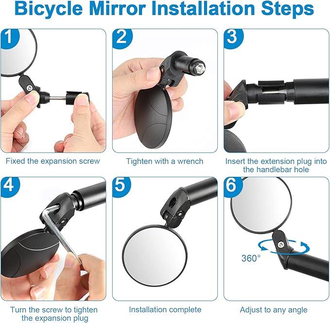 Accmor 2pcs Bike Mirror, Bar End Bicycle Riding Rearview Mirrors for Handlebars, Adjustable 360 Degree Rotatable Convex Mirror for Mountain Road Bikes