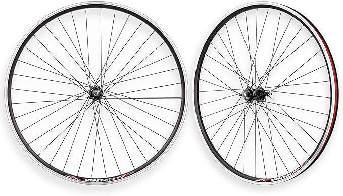 CyclingDeal Road Bike Bicycle 700C Double Wall Alloy Wheelset - Compatible with 6/7/8 Speed Thread-on Freewheel - Bolt-on Axle Front & Rear