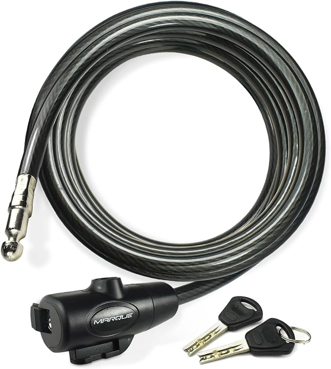 MARQUE Bike Lock with Key – 3/8” (4Ft, 7Ft, 15Ft, 25Ft) Straight Cable Locks with Keys, Anti-Theft Security Cable for Bicycles, Scooters, Kayaks, Paddle Boards, Gates