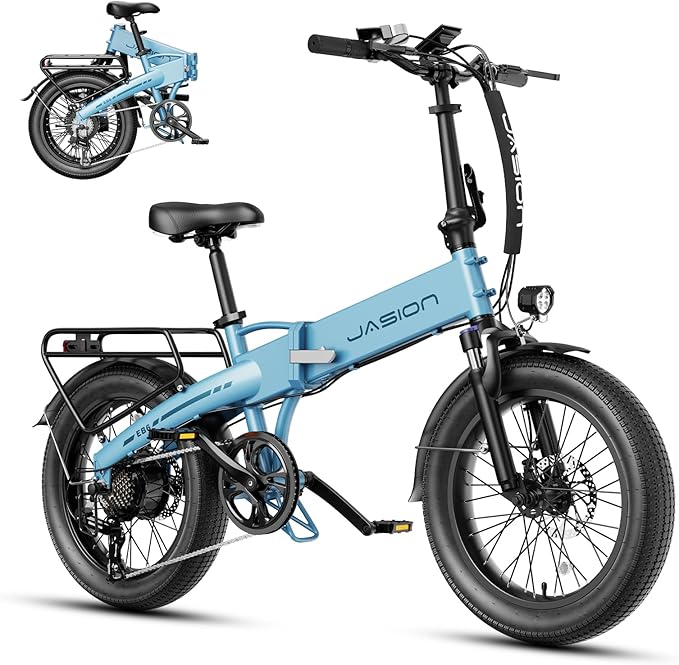 Jasion Electric Bike for Adults, 1000W Peak Motor Foldable Ebike, Aluminum 20'' Fat Tire Electric Bicycle Built-in 48V Removable Battery, EBS Commuter E Bikes up to 23 MPH & 45 Miles Max Range