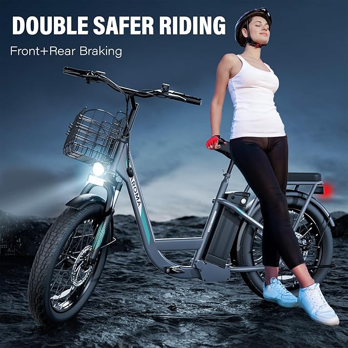 Caroma Peak 500W/800W/1200W Electric Scooter with Seat, 20" Fat Tire Electric Bike with 48V Removable Battery, Up to 30Miles & 20MPH, Adult Scooter for Commuting with Basket&Adjustable Seat