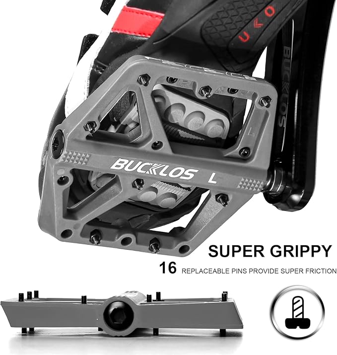 BUCKLOS Mountain Bike Pedals MTB Pedals Flat, Adult Bicycle Road Bike Large Platform Nylon Non-Slip Pedal for Gravel Bike/Hybrid Bike 9/16"