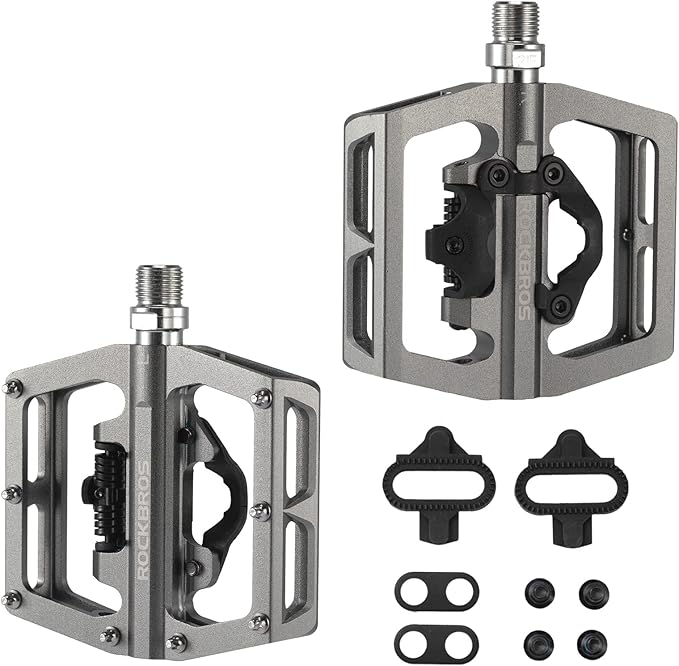 ROCKBROS MTB Mountain Bike Pedals Compatible with SPD Mountain Bike Dual Function Sealed Clipless Aluminum Bicycle Flat Platform 9/16" Pedals with Cleats for Road, MTB, Mountain Bikes