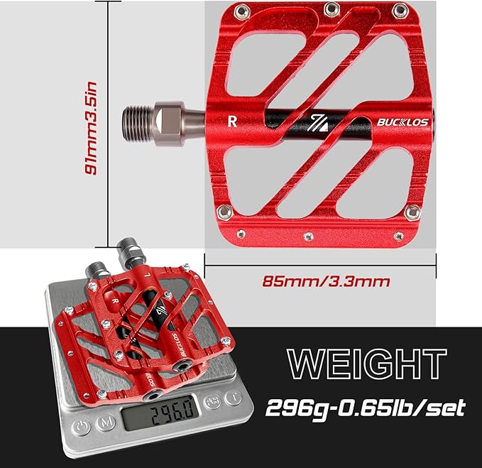 BUCKLOS MTB Flat Pedals Mountain Bike Pedals, 3 Bearings CNC Adult Road Bike Pedals, Bicycle Platform Aluminum Alloy Non-Slip Pedal for Gravel Bike/BMX 9/16"(Black)