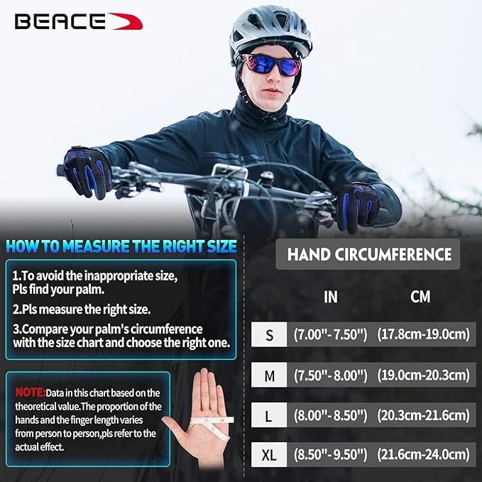 BEACE Cycling Gloves for Men Women - Full Finger Mountain Bike Gloves With Touch Screen and Anti-Slip Silicone Palm - Workout and Road Bicycle Gloves