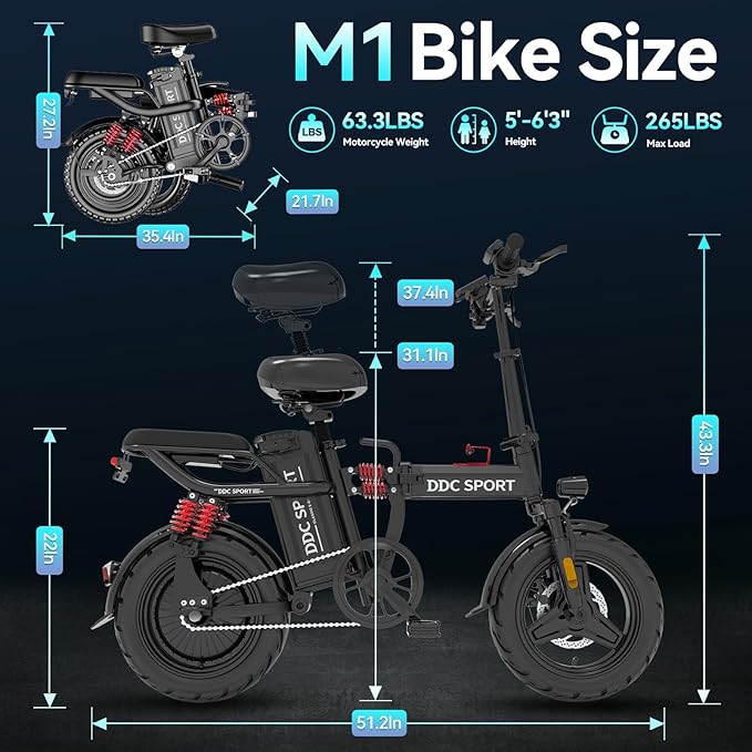 Folding Electric Bike for Adults, 800W Peak Motor 25MPH, Ebike with 48V 14Ah Removable Battery, 35-55 Miles Range, 14'' Adults Electric Bicycles for Men Women Commuter UL 2849 Safety Standard