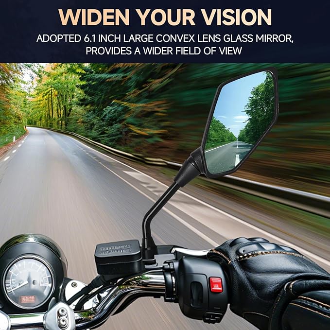 Motorcycle Rear View Mirrors with 8MM 10MM Bolts, 7/8" Handlebar Mount Clamp, Universal Hawk-Eye ATV Mirrors Compatible with Motorcycle Scooter Moped Snowmobile Dirt Bike and More(Carbon Fiber Style)