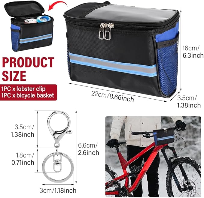 Kids Bike Basket, Front Frame Scooter Basket Bag, Bicycle Handlebar Bag for Boys Girls with Zipper, Bike Decoration for Most Children's Bikes Like Tricycle, Balance Bik-e(COLOR:Blue)