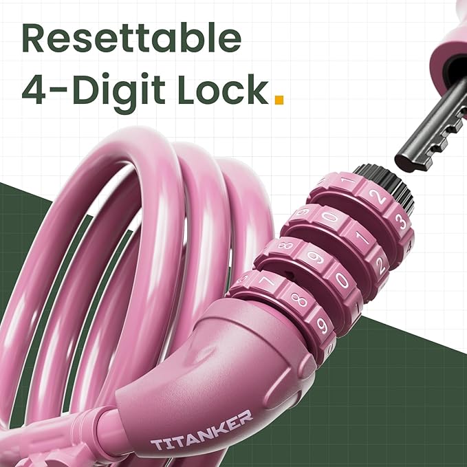 Titanker Bike Lock, Bicycle Lock 4 Feet Cable Lock 1/2 Inch Resettable Bike Lock Combination with Mounting Bracket, Bike Accessories for Bicycle, Electric Scooter, Motorcycle