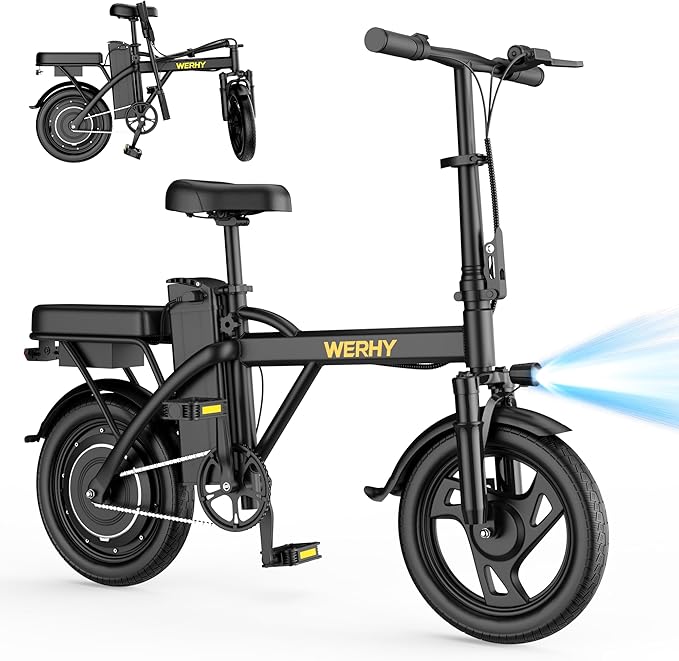 WERHY Electric Bike for Adults, 500W Motor, 22 MPH Max Speed Folding Ebike, 14" Electric Bicycles, Max 30/40 Miles Range (Pedal Assist Mode), Mini E Bikes