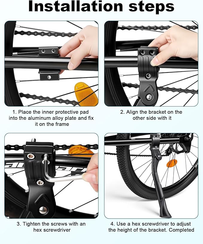 YBLNTEK Bike Kickstand Adjustable Height, Bicycle Kickstand Reinforced Aluminum Alloy Rear Bike Kick Stand for 24" 26'' 27.5'' 28" 29 inches Adults Mountain Road Bikes, Non-Slip Sole