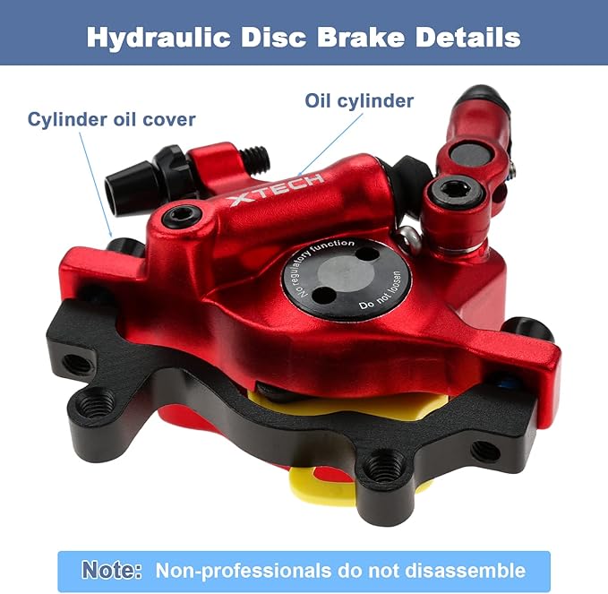 HB-100 Line Pulling Hydraulic Disc Brake Calipers, Mechanical Disc Brakes for MTB, Mountain Bike, E-bike and Electric Bike 2PCS Front/Rear Red