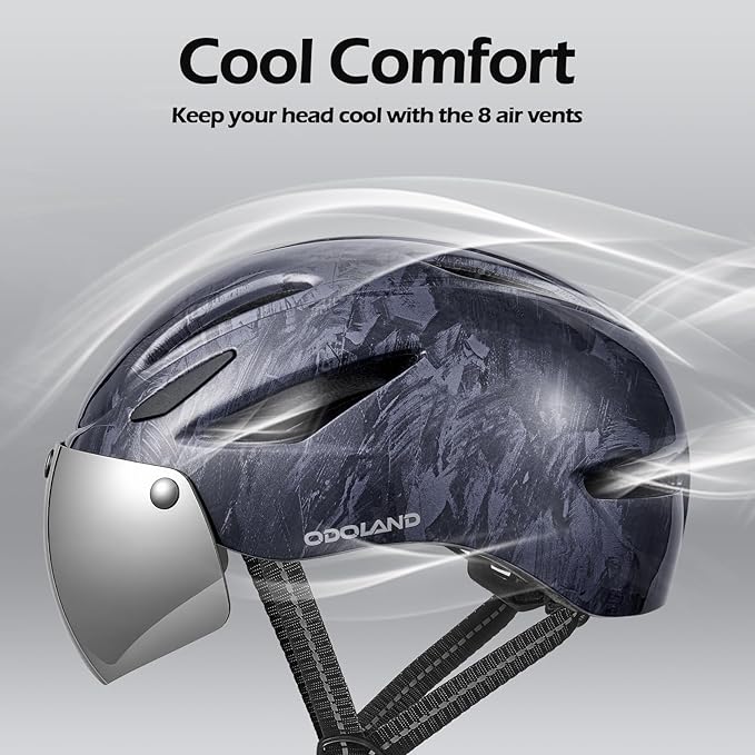 Odoland Bike Helmet with Magnetic Sun Visor for Adults, Glasses-Friendly Design Adjustable Dial Cycling Helmet for Men & Women, Urban Riding Bicycle Helmet for Mountain, Road, E-Bike, Commuting