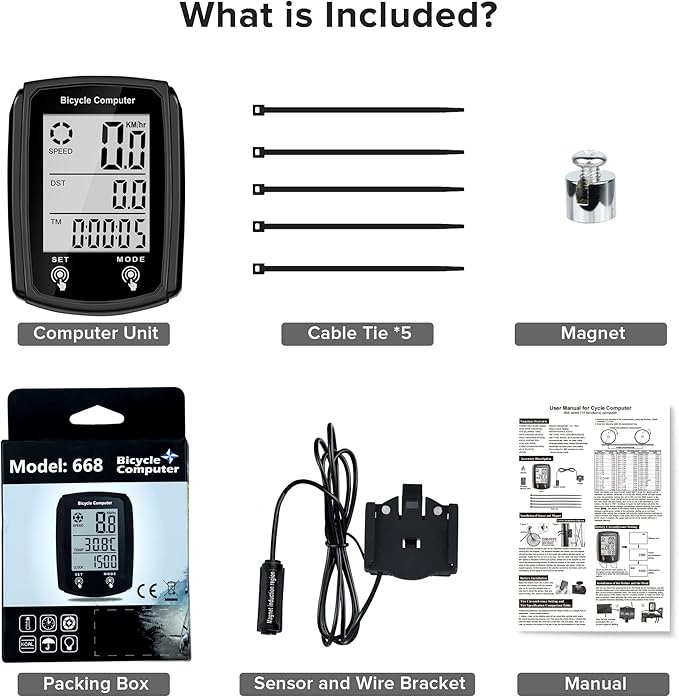 Bike Computer and Bicycle Odometer Wired MPH KM/H Bike Speedometer with Automatic Wake-Up Cycling Speed Tracker LCD Display & Single Mileage & Multi-Functions Accessories