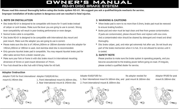 RD01B-CAL180 RUJOI Bike Disc Brake Caliper, Aluminum Mechanical Front and Rear Caliper for Road Bike, Mountain Bike