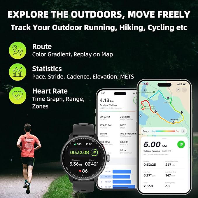 Smart Watch Built-in GPS, Pressure, Altitude, Compass, Smartwatch for Men Fitness Tracker with 1.43" AMOLED Screen Bluetooth Call Fitness Watch 100+ Modes Sports Watch Water Resistant for Android iOS
