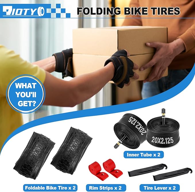 20x1.95/2.125 Road Bike Tire Set, 20 Inch 53-406/57-406 Folding Replacement Cruiser Bicycle Tire and Tube Combo with Levers, Puncture-Resistant 20" Premium Butyl Rubber Tires for BMX MTB Off-Road Bike