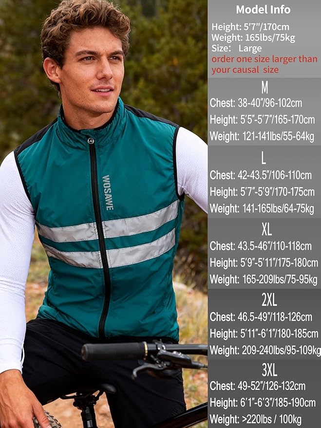 WOSAWE Men's High Visibility Cycling Wind Jacket Water Resistance Reflective Windbreaker