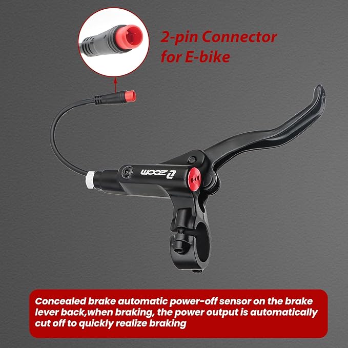 ZOOM Ebike Hydraulic Disc Brake Set: H876E 4-Pistons Power-Off Electric Bike Brake Kit with 2-PIN Sensor Included 160mm/180mm Rotors and Mounting Adapter