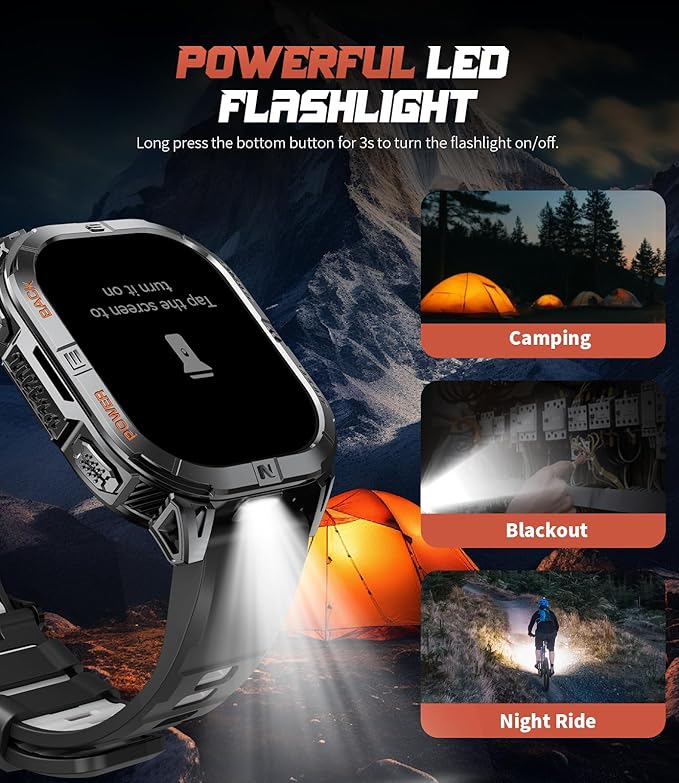 LIGE DM6 GPS Smart Watch for Men, 2.13'' AMOLED HD Smartwatch, 170+ Sport Modes/LED Flashlight/Compass/IP68 Waterproof Fitness Tracker, Sleep/Pedometer Mens Smart Watches for Android iOS, Black-Gray