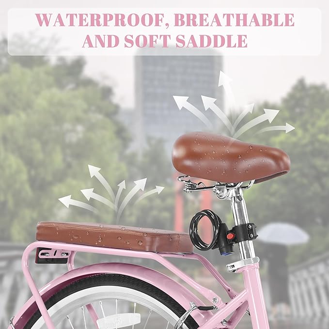 24/26 Inch Foldable Beach Cruiser Bike for Womens, 7 Speed Womens Bike with Basket and Coffee Cup, Commuting Bicycles for Women, Lightweight Complete Cruiser Bikes Bicycle for Ladies Adults