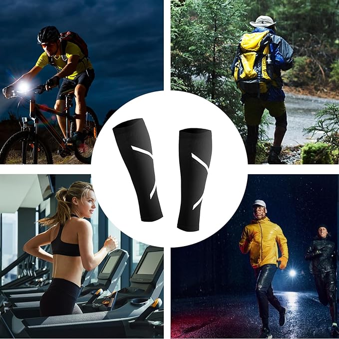 Calf Compression Sleeve for Men & Women, Reflective Footless Socks for Shin Splint Relief & Night Running, Cycling