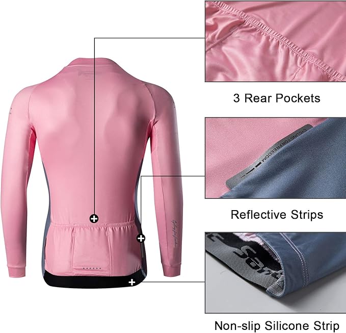 Santic Cycling Jersey Men's Long Sleeve Bike Reflective Full Zip Bicycle Shirts with Pockets