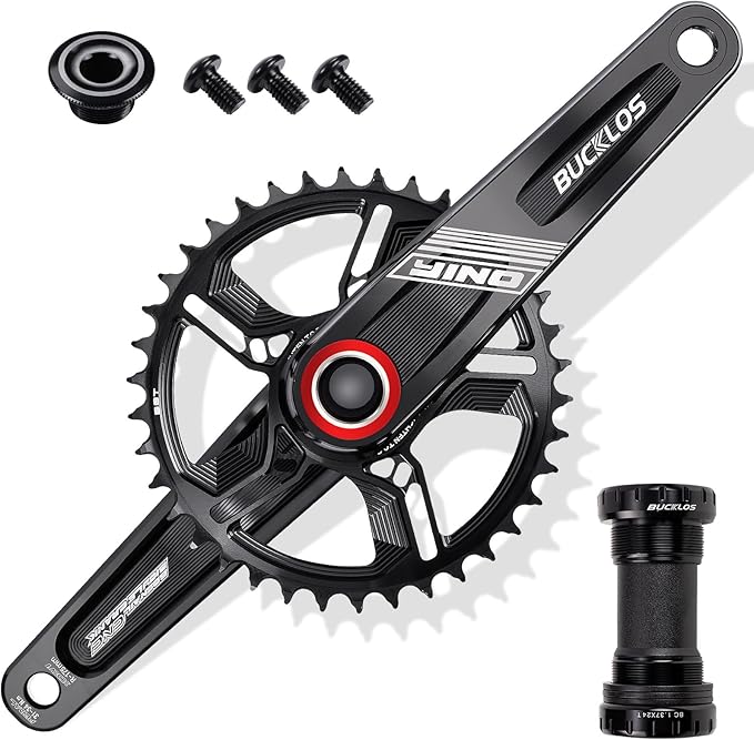 BUCKLOS 170/175mm Mountain Bike Crankset - CNC MTB Hollowtech Direct Mount Single Speed Cranksets, Bicycle Crank Set with 32/34/36/38T Narrow Wide Tooth Chainring for 9/10/11/12 Speeds