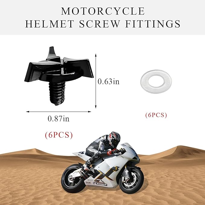 6 PCS Motorcycle Helmet Screws, Universal Helmet Visor Screws with Rubber Washers, Replacement Fixing Screws for Helmet Visor, Hardware Kit with Motorcycle Helmet Bolts