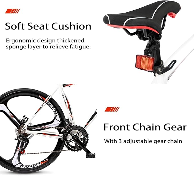 700C Wheel Road Commuter Bike, 14 Speed Shifter, Dual Disc Brakes Racing Bicycle with Light Aluminum Alloy Frame for Adult Men and Women
