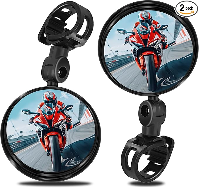 Bike Mirror Handlebar Mount, 2 Pcs 360° Rotatable Adjustable Acrylic Convex Mirror, No Tool Installation, Vibration-Free Wide View for Mountain/Road/E-Bike/Scooter - Bicycle Accessories
