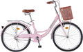 Beach Cruiser Bike for Women, 24 inch Adults Bicycle Single Speed, Bicycle for Women with Basket & Steel Rack, Women's Bike for Commuting, Step Through City Bike for Adults