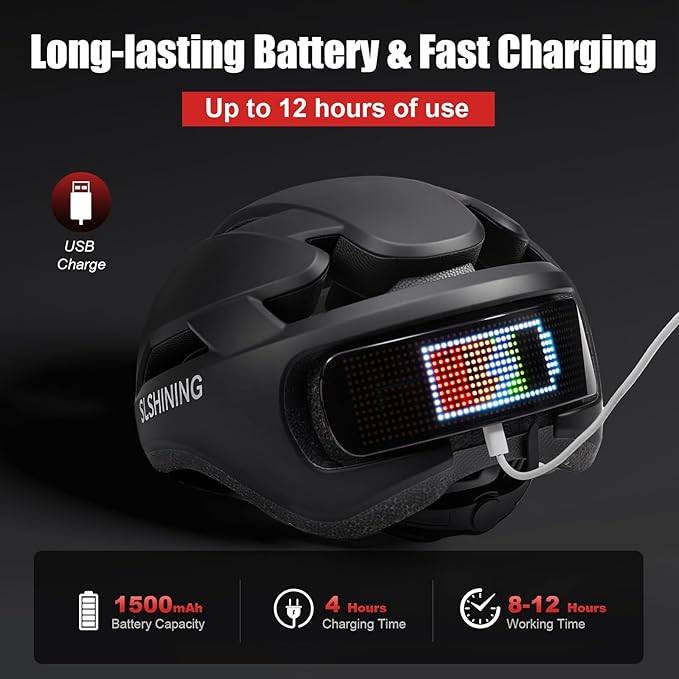 Bike Helmet, Bicycle Helmets with Light, 360° High Visibility LED Display, Lightweight Adjustable Mountain Bike Helmet with Turn Signals, Smart APP Controlled, Helmets for Adults, Youth, Men & Women