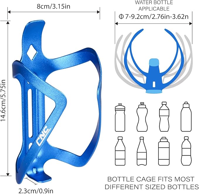 CNC Bike Water Bottle Holder, Bike Water Bottle Cage for Road Bike/Mountain Bike，2-Pack，Blue