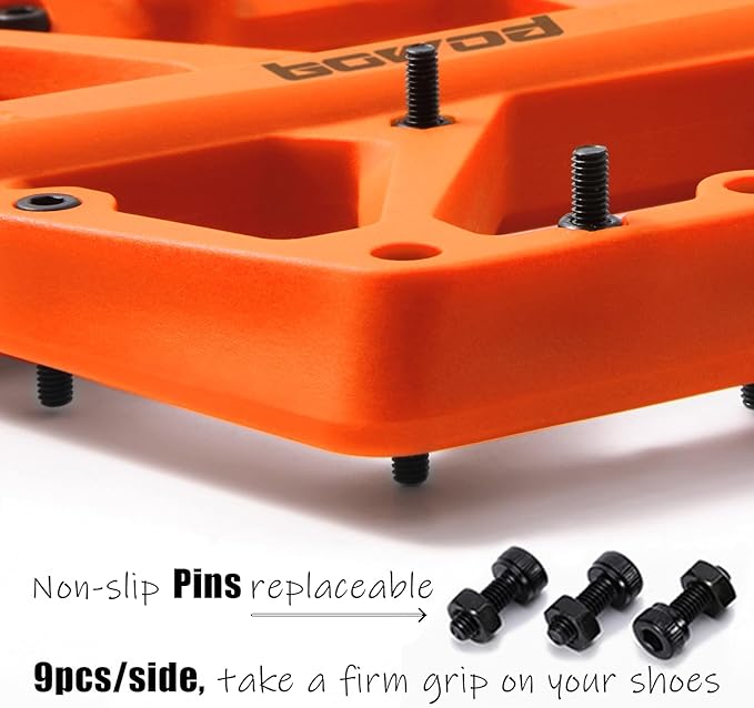MTB Pedals Large Mountain Bike Pedals, Lightweight Nylon Fiber Composite Bicycle Platform Pedals, Grippy Pedals w 18 Pins, Cr-Mo Spindle fit w 2 Bearings, Clipless Pedals for BMX MTB Bike 9/16"
