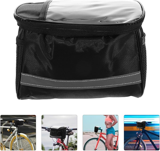 minkissy Cycling Handlebar Bag and Top Tube Pouch Black Waterproof Riding Bike Front Storage Bag for Road and Electric Bikes Compatible with Commuter and Outdoor Cycling