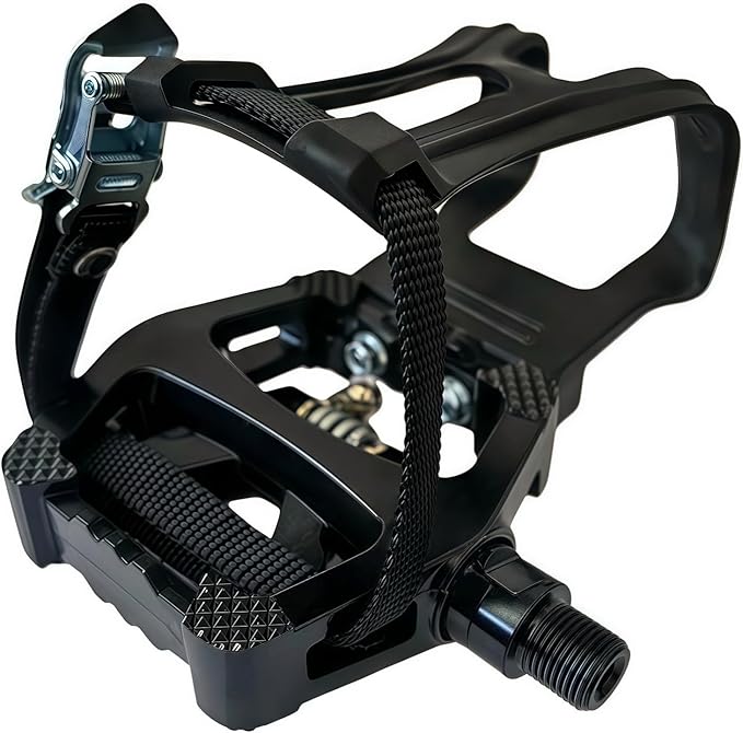 YBEKI Pro-Grade SPD Spin Bike Pedals and Straps/Toe Clip for Indoor Exercise Cycling & Spin Peloton/Schwinn/Sunny/Bikes Compatible, 9/16" Axle with Sealed Bearings + 12-Month Warranty