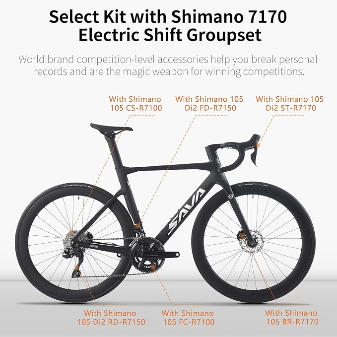 SAVADECK Carbon Road Bike, Lightweight 24-Speed Shifting Road Bicycle with Shimano 105 Di2 7170 Groupset, Carbon Frame with 700C Carbon Wheelset Disc Brake, Integrated Design Race Bikes for Adults