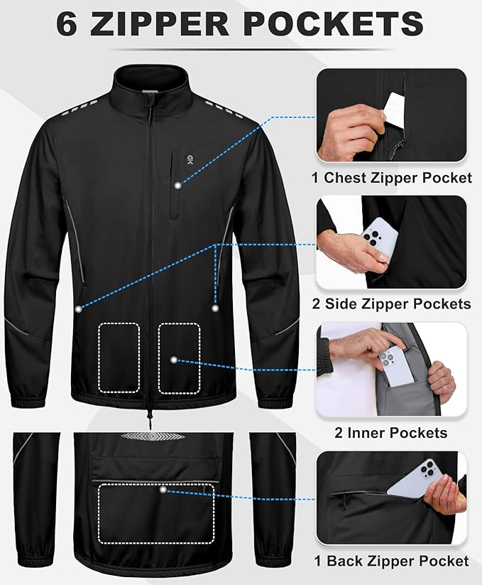 Little Donkey Andy Men's Cycling Jackets Reflective Packable Running Jacket Windproof Water-Resistant for Hiking Biking