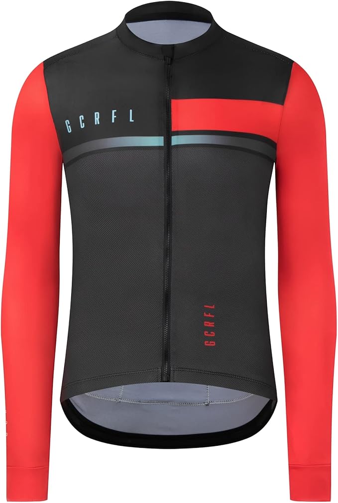 GCRFL Men's Cycling Jersey Long Sleeves Road Bike Jersey Shirt Cycling Tops, Zipper Pocket Lightweight PRO Race Fit UPF 50+