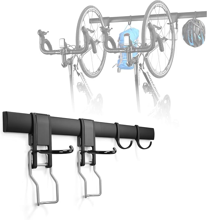 Adjustable Garage Bike Rack – Heavy-Duty Vertical Wall Mount Storage for 2 Bikes & 2 Helmets, Space-Saving Design, 500 lbs Weight Capacity
