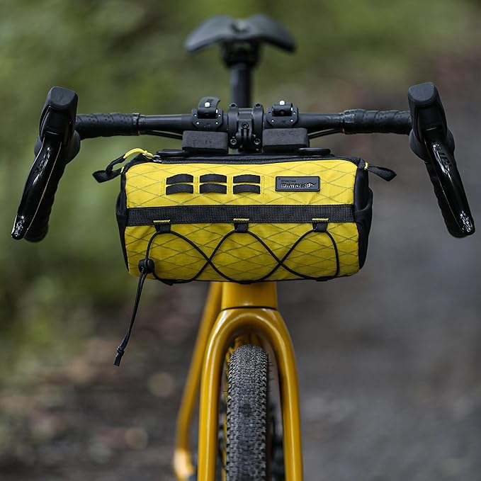 Rhinowalk Bike Handlebar Bag 2.8L Waterproof Front Tube Bag for Road, Gravel, and Mountain Bikes, Cylindrical EVA Frame Pack with Shoulder Strap (Yellow)