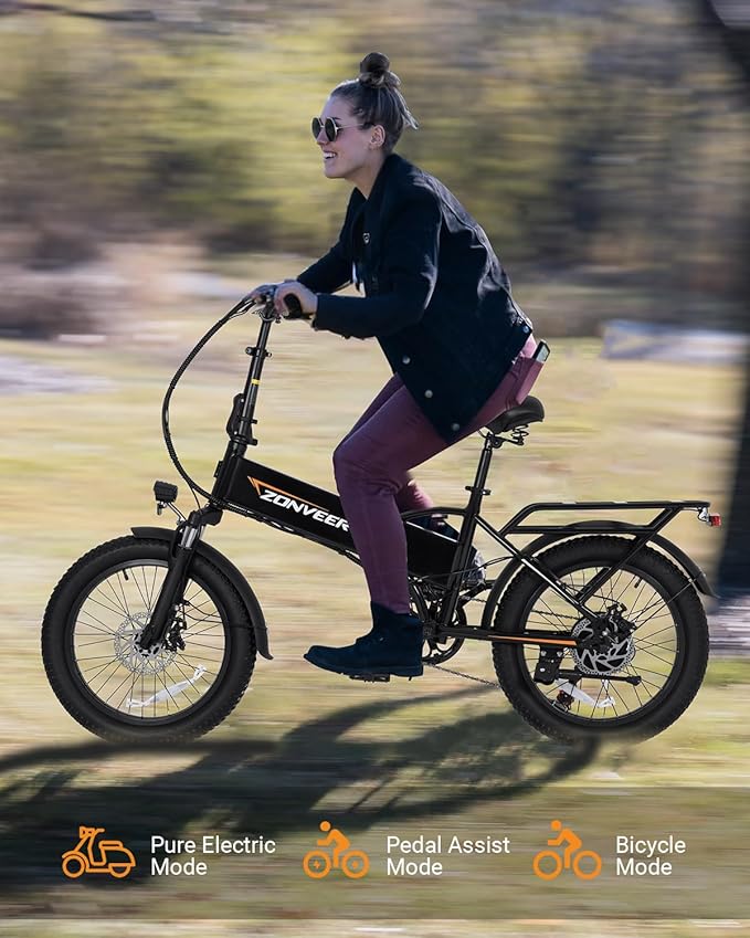 Folding Electric Bike, 48V 10.4AH Large Removable Battery E Bike, 28 MPH, 50 Miles Max Range, 20" Fat Tire Electric Bike for Adults, Adult Electric Bicycles for Commute