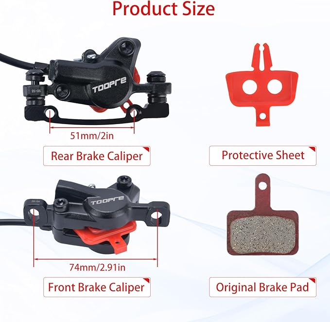 MT200 Style MTB Hydraulic Disc Brakes Set,2 Piston Left Front 800mm & Right Rear 1550mm MTB Hydraulic Brakes, Aluminum Alloy Mountain Bike Hydraulic Bicycle Disc Brake