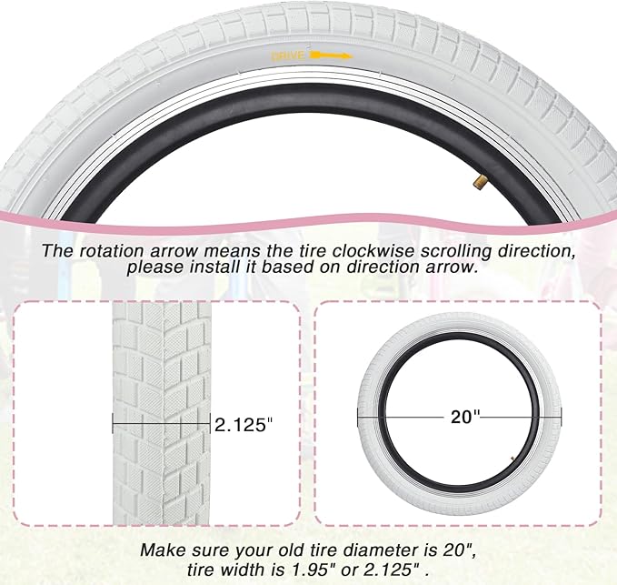 12/16/20x2.125 Bike Tires 1/2 Pack 12/16/20 Inch Kids Folding Replacement Tire/Tube Suitable for Tires 12/20x2.1 12/16/20x2. 125 12/20x2.25, Multiple Colors