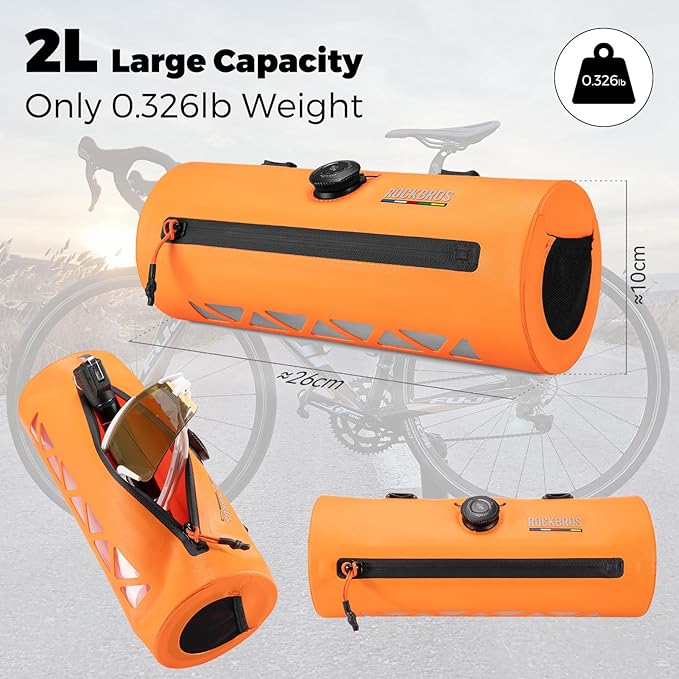 ROCKBROS Bike Handlebar Bag Knob Bike Bag Waterproof Bicycle Front Top Tube Bag 2L Capacity Front Storage Pack Reliable Lightweight for Road Mountain Bike Cycling Travel