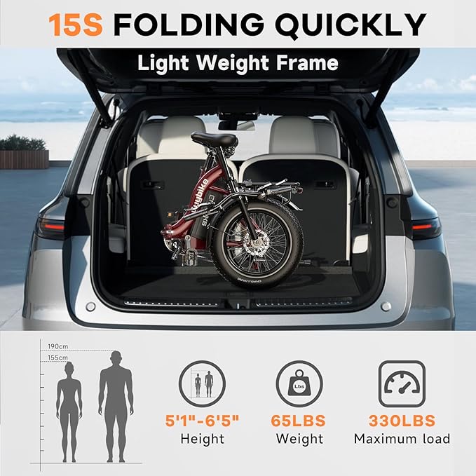 1000W Folding Electric Bike,48V 20AH Removable Battery E Bike,30+MPH,80 Miles Max Range Electric Bike for Adults,20" Fat Tire Foldable ebike,Adult Electric Bicycle for Commute Beach Snow