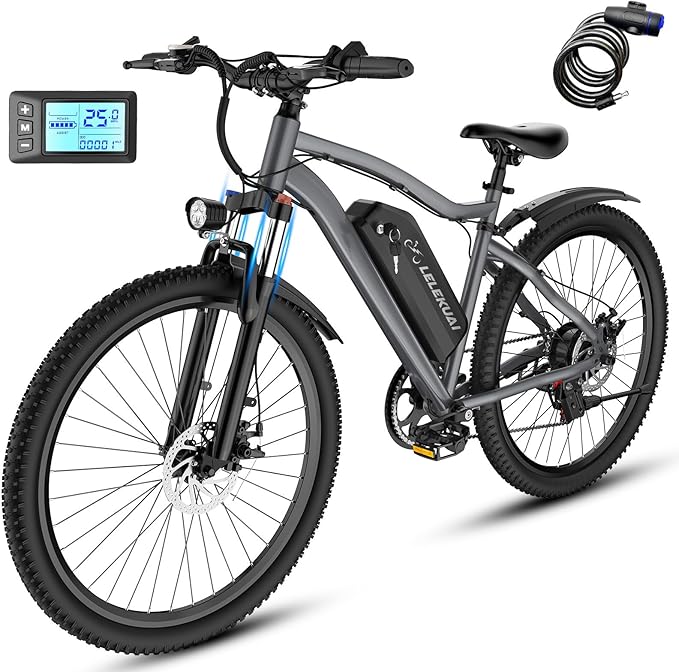 Electric Bike for Adults, 26" Commuter Ebikes with 7-Speed Gears, 25MPH Lightweight E Bike, 720W Peak Motor, 375Wh Removable Battery, 50 Miles Range, Electric Mountain Bicycle for All Terrain